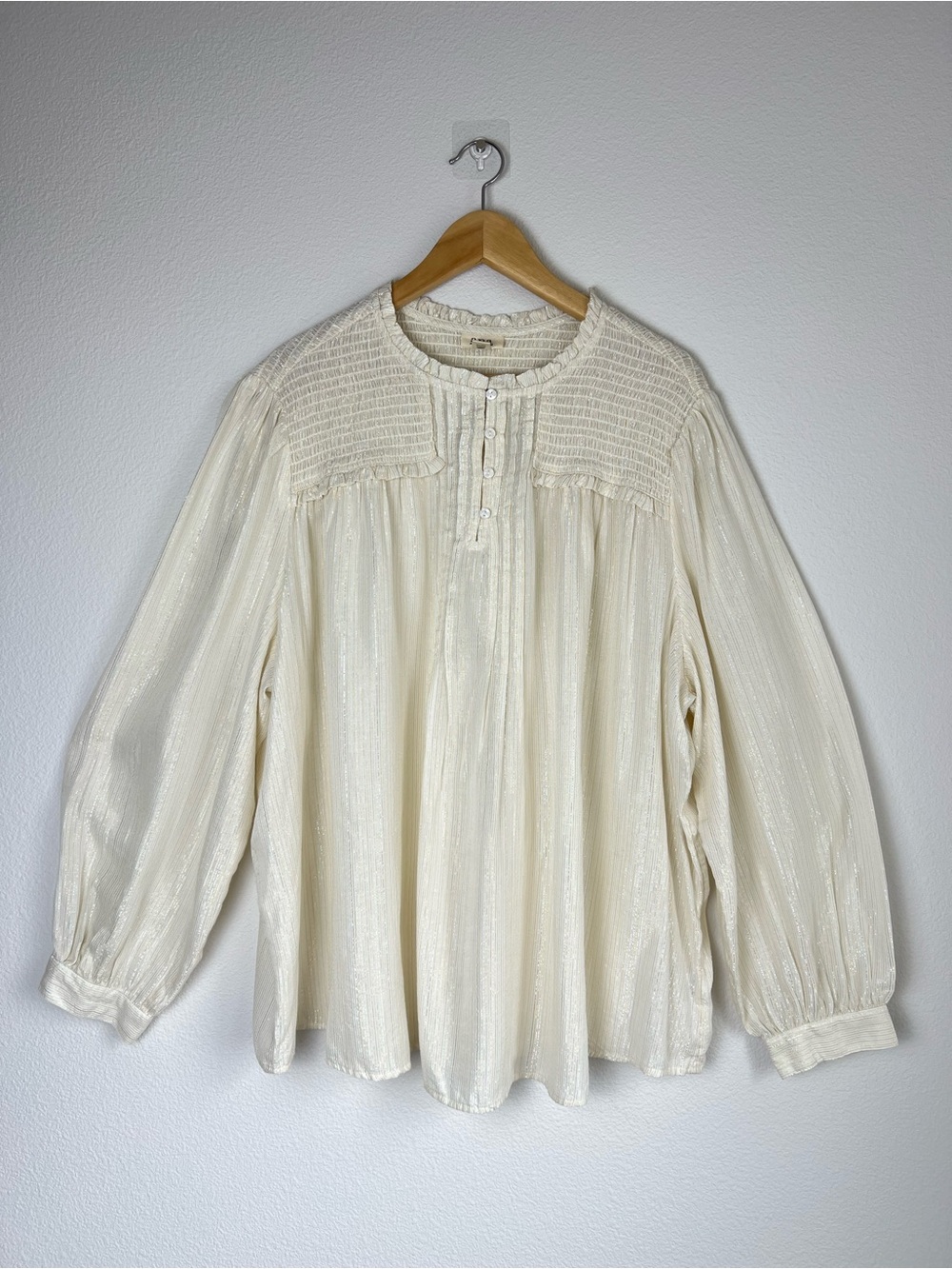a.n.a 3X Lyocell Fairycore Top Ivory Shimmer Boho Earthy Festival Prairie Blouse